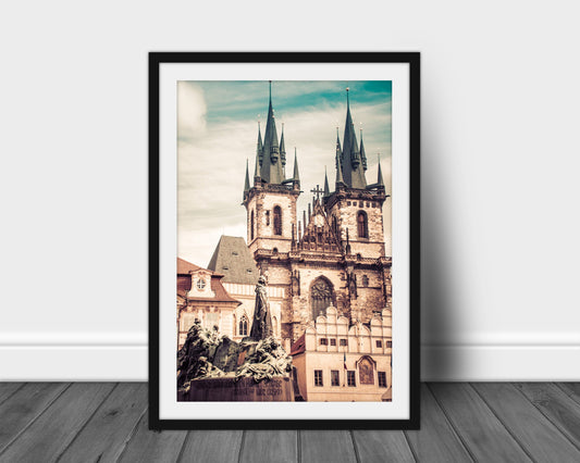 Vintage Prague #2, Prague Print, Jan Hus Statue, Czech Republic, Fine Art Prints,Old Church Photo,Architecture Photography, Travel Artwork