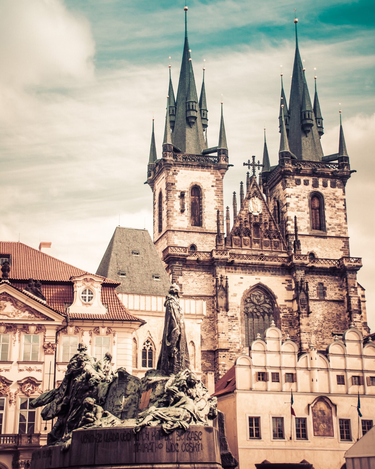 Vintage Prague #2, Prague Print, Jan Hus Statue, Czech Republic, Fine Art Prints,Old Church Photo,Architecture Photography, Travel Artwork