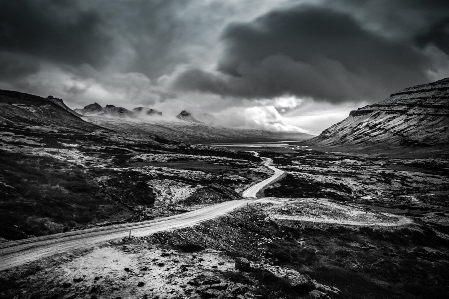 Iceland Art, Ring Road, Night Sky Print, Black and White Landscape Photography, Monochrome Art, Nature Prints,Hanging Clouds,Travel Pictures