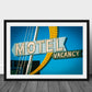 Las Vegas Motel Sign, Vacancy Sign, Neon Sign, Mid Century Modern Art, Digital Art Print, Retro Wall Art, Vintage Prints, Blue Background