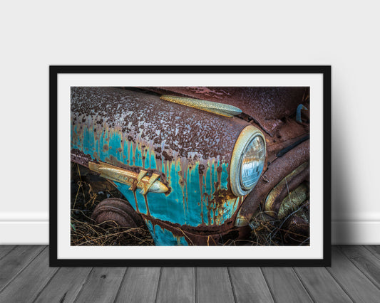 Hudson Hornet, 1950's Antique Car, Car Emblem, Vintage Blue Car, Rusted Metal, Man Cave Wall Art, Mancave Decor, Custom Artwork,Husband Gift