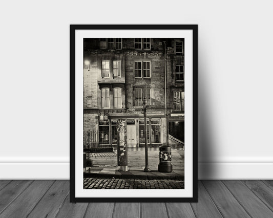 Night Street Edinburgh Print - Scotland Art - Black and White Wall Art - City Street - Original Artwork - Urban Photography