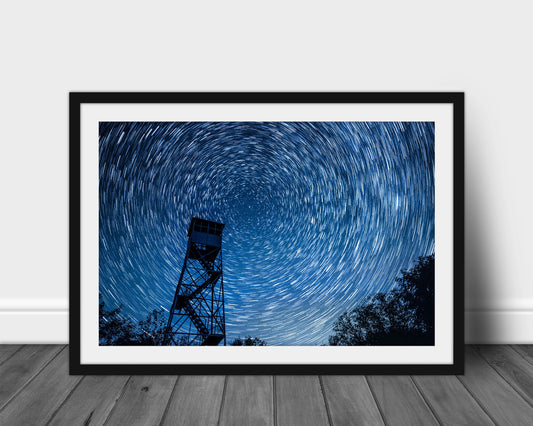 Azure Mountain Firetower: Night Sky Star Trails & Milky Way Nature Photography Prints - Adventure Print for Landscape Wall Art