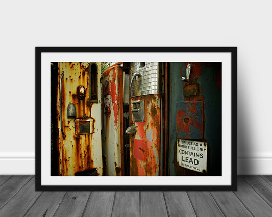 Gas Pump #2, Rusted Metal Art Print, Garage Wall Art, Gas Station, Retro Prints, Original Artwork, Custom Matting,Grunge Art,Masculine Decor