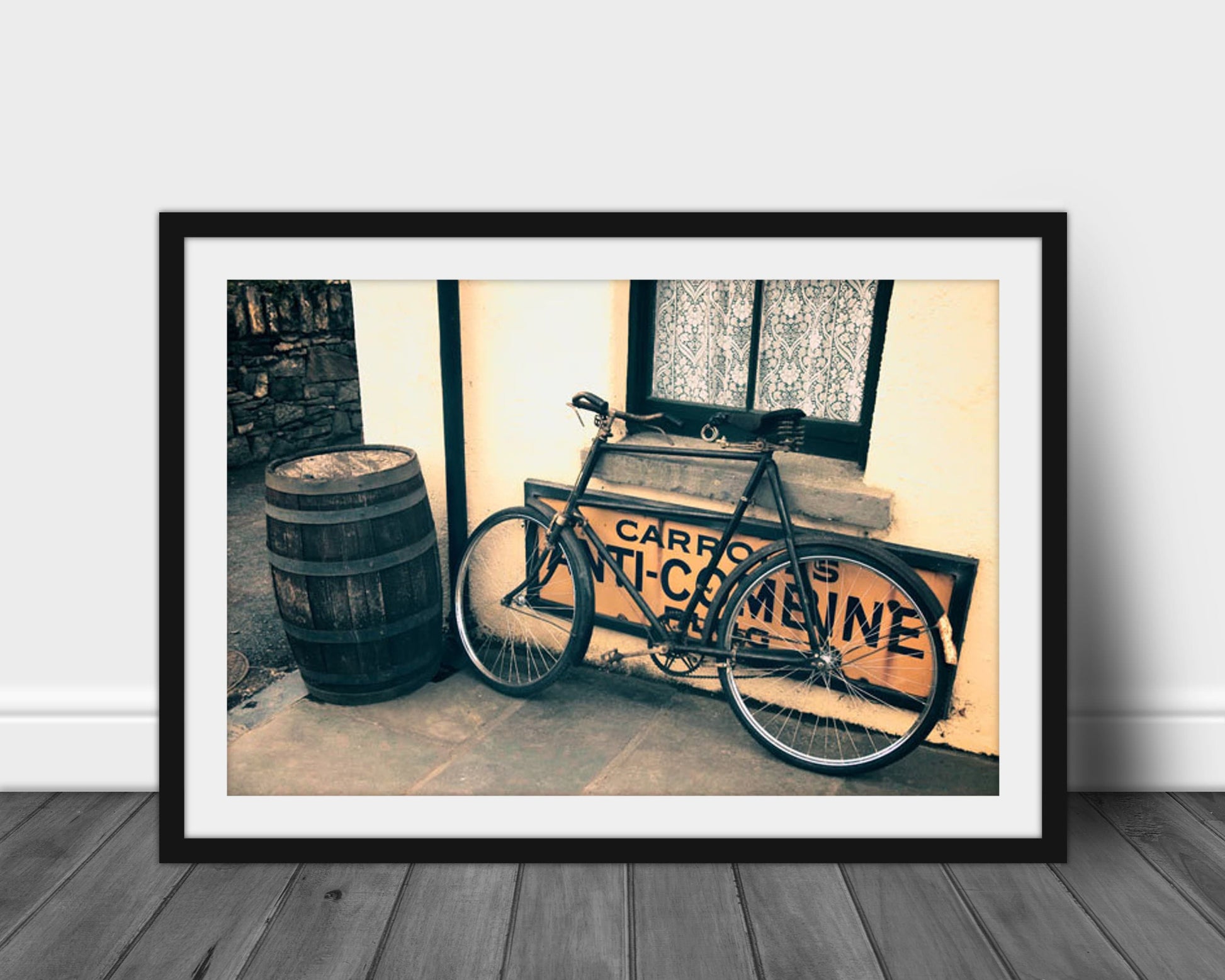 Street Bikes at Bunratty #4, Ireland Photography, Bicycle Wall Art, Bike Art, Neutral Art, Fine Art Prints, Silver Foil Print,Custom Artwork